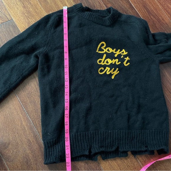 70% Wool 30% Cashmere Upcycled Reworked Black Sweater with Yellow Distressed XS - Picture 10 of 10